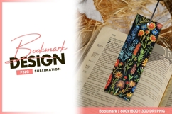 Colorful embroidered floral design on black bookmark png Product Image 1