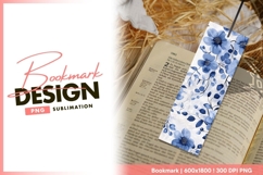 Watercolor floral design with blue flowers bookmark png Product Image 1