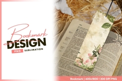 Floral botanical illustration on wood texture bookmark png Product Image 1