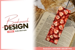 Close up of sliced red strawberries with bookmark png design Product Image 1