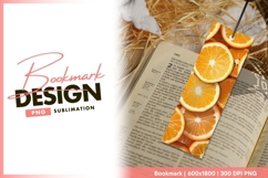 Overhead view of sliced oranges with bookmark png Product Image 1