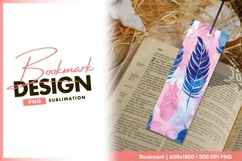 Watercolor Feathers Pattern in Pink Blue bookmark png design Product Image 1