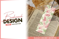 Pink and Green Feather Pattern on Cream bookmark png design Product Image 1