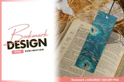 Teal Peacock Feather Pattern with Gold bookmark png design Product Image 1