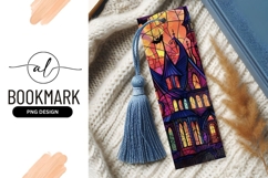 Stained Glass Halloween Castle with Bats and Colorful Sunset Product Image 1