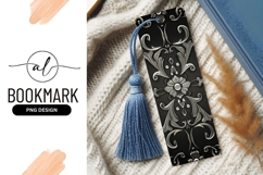 Silver floral pattern on black background Bookmark PNG Product Image 1