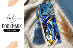 Abstract stained glass design with blue and gold floral Product Image 1