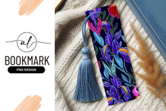 Embroidered Iris Flowers with Leaves on Dark Blue Background Product Image 1
