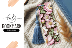 Pink Flowers On Woodgrain Bookmark Png Product Image 1