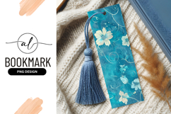 Floral Bookmark Design with Turquoise Background and White Product Image 1