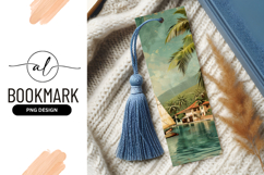 Tropical Landscape with Sailboat Palm Trees and Buildings Product Image 1