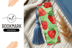 Watercolor Strawberries on Green Background Bookmark Png Product Image 1