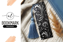 Silver Floral Ornament on Black Background Bookmark Png Product Image 1