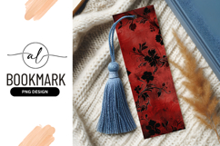 Black Floral Pattern on Red Textured Background Bookmark Png Product Image 1