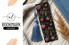 Embroidered Hearts and Floral Vines on Black Fabric Bookmark Product Image 1