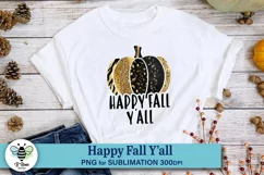Happy Fall Y'all PNG | Black and Gold Pumpkin Sublimation Product Image 1