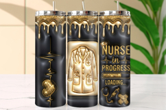Black and Gold Glitter Nurse In Progress Loading Tumbler Product Image 1