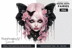 Pastel Goth Fairy Clipart Black and Pink PNG sublimation Product Image 1