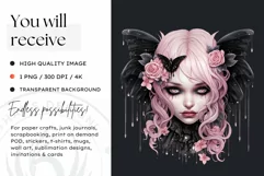 Pastel Goth Fairy Clipart Black and Pink PNG sublimation Product Image 2