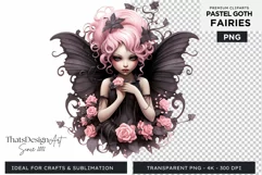 Pastel Goth Fairy Clipart Black and Pink PNG sublimation Product Image 1