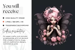 Pastel Goth Fairy Clipart Black and Pink PNG sublimation Product Image 2