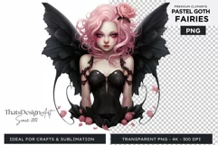 Pastel Goth Fairy Clipart Black and Pink PNG sublimation Product Image 1