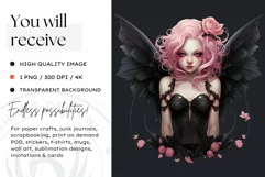 Pastel Goth Fairy Clipart Black and Pink PNG sublimation Product Image 2