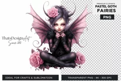 Pastel Goth Fairy Clipart Black and Pink PNG sublimation Product Image 1