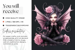 Pastel Goth Fairy Clipart Black and Pink PNG sublimation Product Image 2
