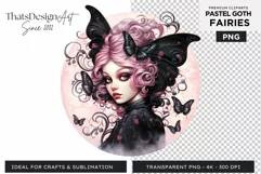 Pastel Goth Fairy Clipart Black and Pink PNG sublimation Product Image 1