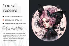 Pastel Goth Fairy Clipart Black and Pink PNG sublimation Product Image 2