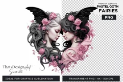 Pastel Goth Fairy Clipart Black and Pink PNG sublimation Product Image 1