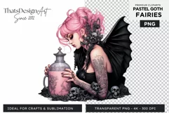 Pastel Goth Fairy Clipart Black and Pink PNG sublimation Product Image 1