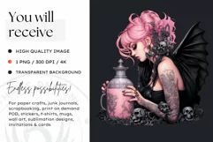 Pastel Goth Fairy Clipart Black and Pink PNG sublimation Product Image 2