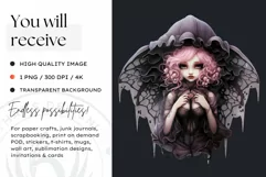 Pastel Goth Fairy Clipart Black and Pink PNG sublimation Product Image 2