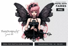 Pastel Goth Fairy Clipart Black and Pink PNG sublimation Product Image 1