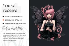 Pastel Goth Fairy Clipart Black and Pink PNG sublimation Product Image 2