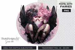 Pastel Goth Fairy Clipart Black and Pink PNG sublimation Product Image 1