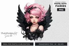 Pastel Goth Fairy Clipart Black and Pink PNG sublimation Product Image 1