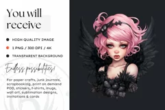 Pastel Goth Fairy Clipart Black and Pink PNG sublimation Product Image 2