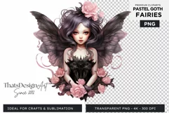 Pastel Goth Fairy Clipart Black and Pink PNG sublimation Product Image 1