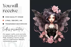 Pastel Goth Fairy Clipart Black and Pink PNG sublimation Product Image 2