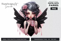 Pastel Goth Fairy Clipart Black and Pink PNG sublimation Product Image 1