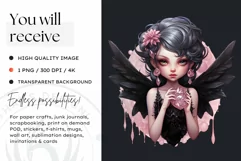 Pastel Goth Fairy Clipart Black and Pink PNG sublimation Product Image 2
