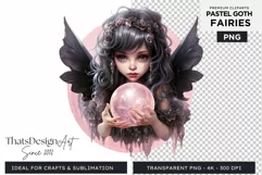 Pastel Goth Fairy Clipart Black and Pink PNG sublimation Product Image 1