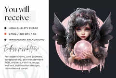Pastel Goth Fairy Clipart Black and Pink PNG sublimation Product Image 2