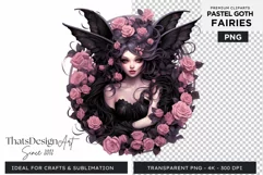 Pastel Goth Fairy Clipart Black and Pink PNG sublimation Product Image 1