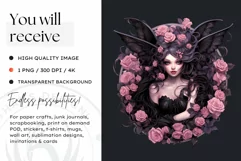 Pastel Goth Fairy Clipart Black and Pink PNG sublimation Product Image 2