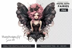 Pastel Goth Fairy Clipart Black and Pink PNG sublimation Product Image 1