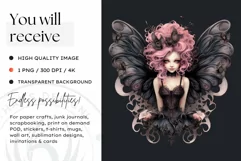 Pastel Goth Fairy Clipart Black and Pink PNG sublimation Product Image 2